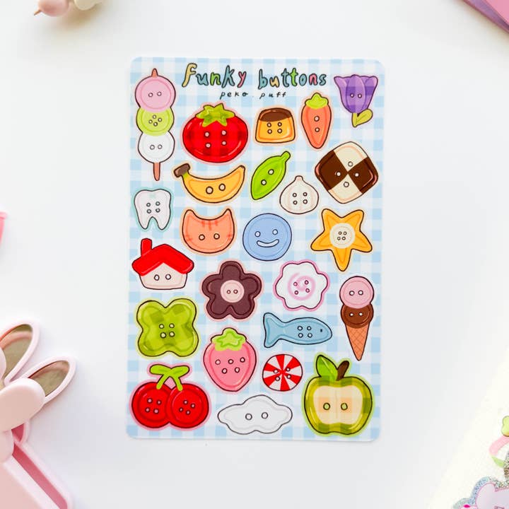 Färgglada Funky Knappar Matta Vattentäta Dekorationsklistermärken Ark för wholesale av PekoPuff