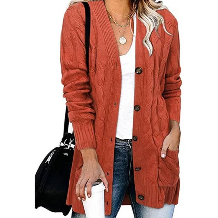 Cardigan a Maglia Grossa con Bottoni, Taglia S - 3XL per la vendita all'ingrosso da parte di Serenity Collective