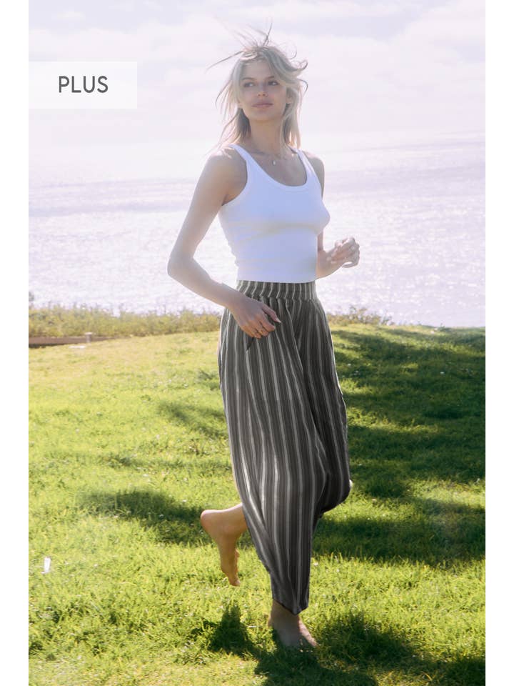 Oddi - Wholesale Pants - Women's - Plus Striped Relaxed Pants