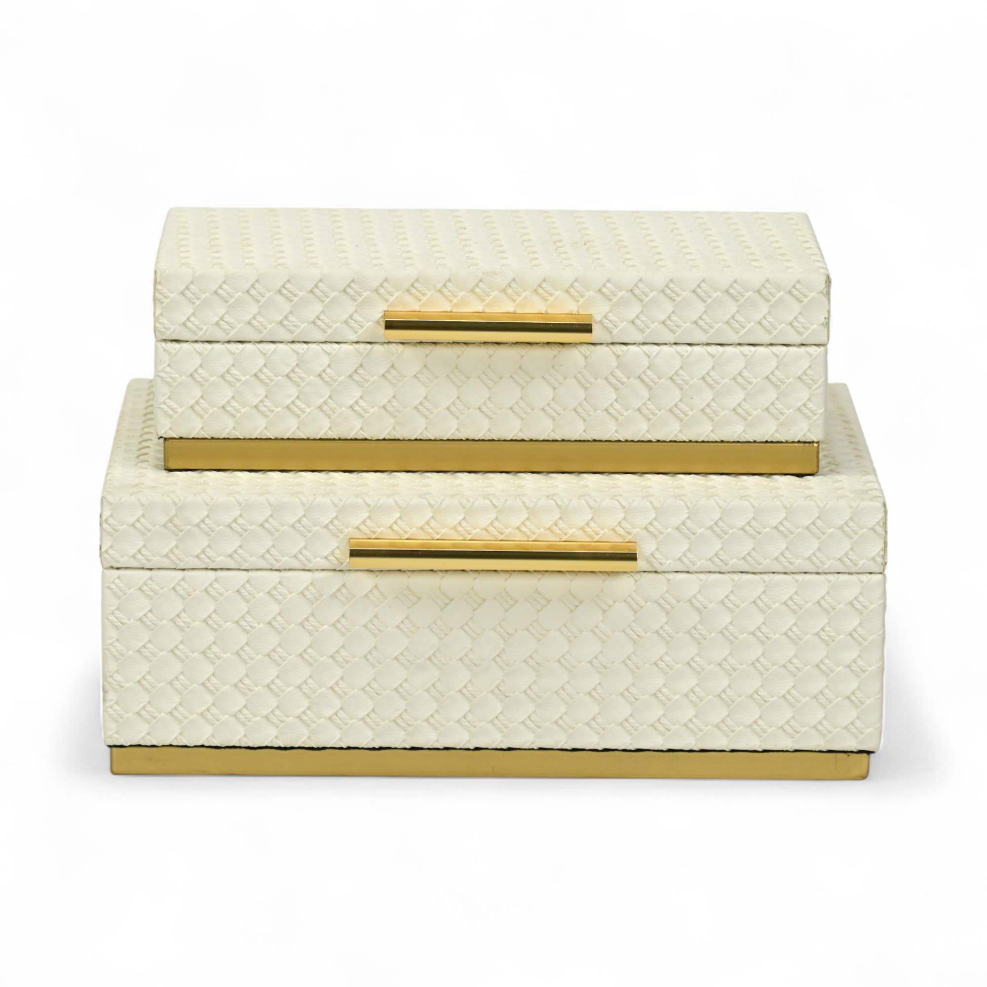 Cheungs Home Decor - Wholesale Decorative Box - Double Weave Pattern Rectangle Box Set with Gold Hardware7