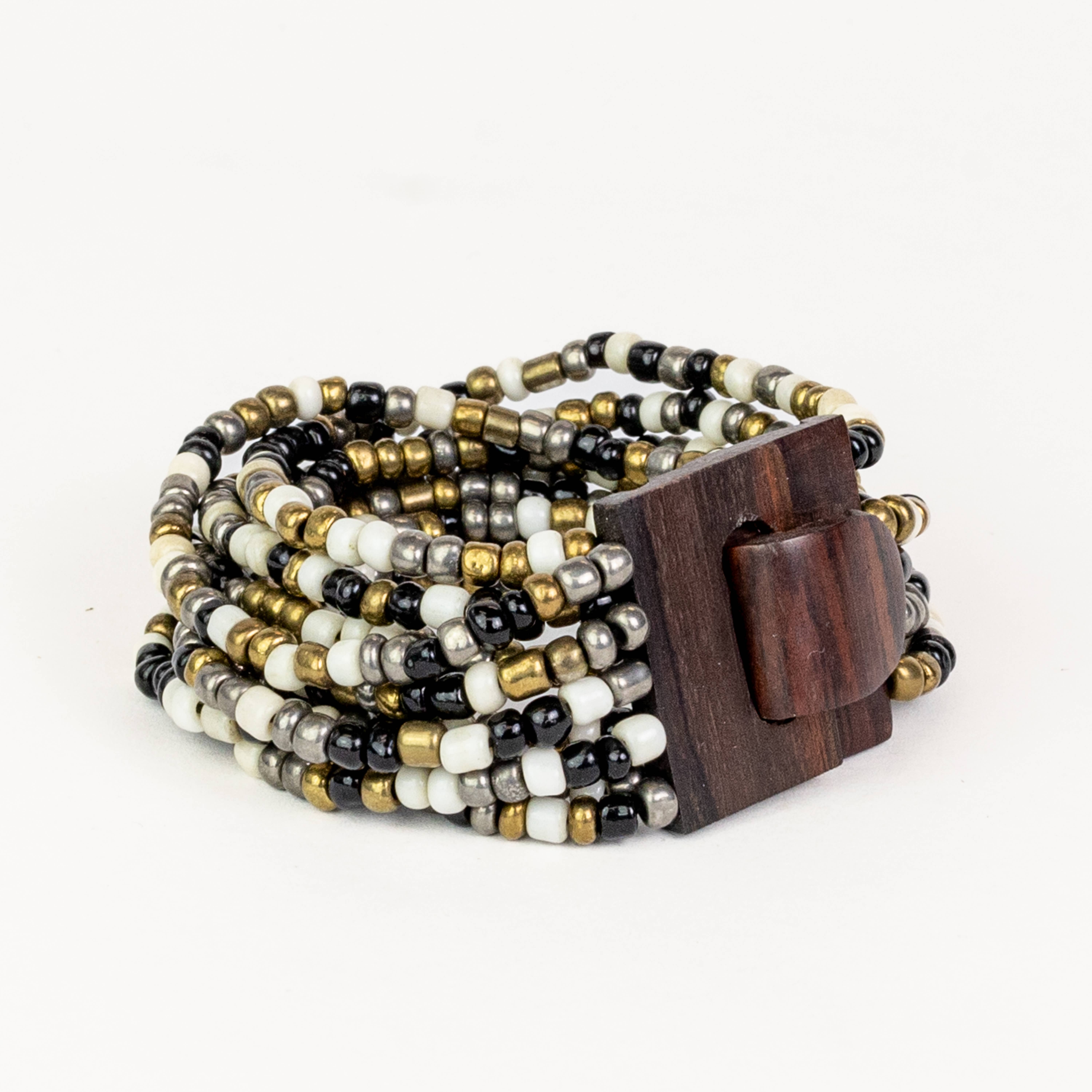 Pink House Imports - Wholesale Beaded Bracelet - Bali Glass Beads Bracelet with Mini Wood Buckle3