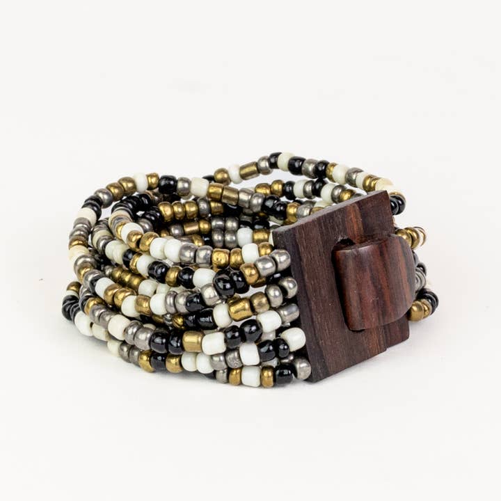 Pink House Imports - Wholesale Beaded Bracelet - Bali Glass Beads Bracelet with Mini Wood Buckle3