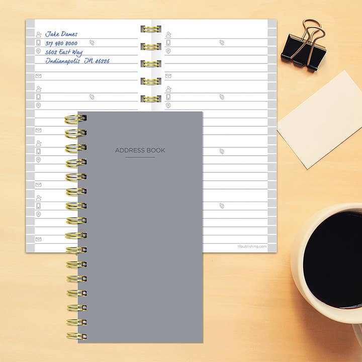 TF Publishing - Paper Goods - Vente Carnets d'adresses - Carnet d'adresses en spirale grise