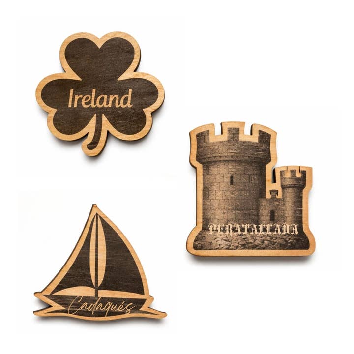 Custom-shaped wooden souvenir magnet for wholesale by Fustik