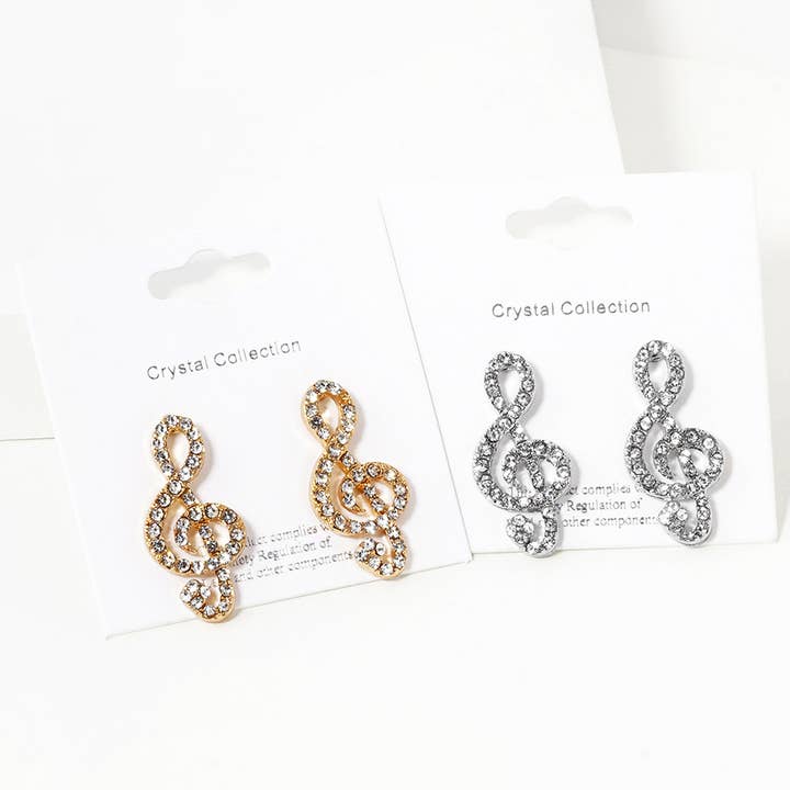 Sensibling Corp. - Wholesale Stud/Post Earrings - Crystal Paved Treble Clef Stud Earrings
1