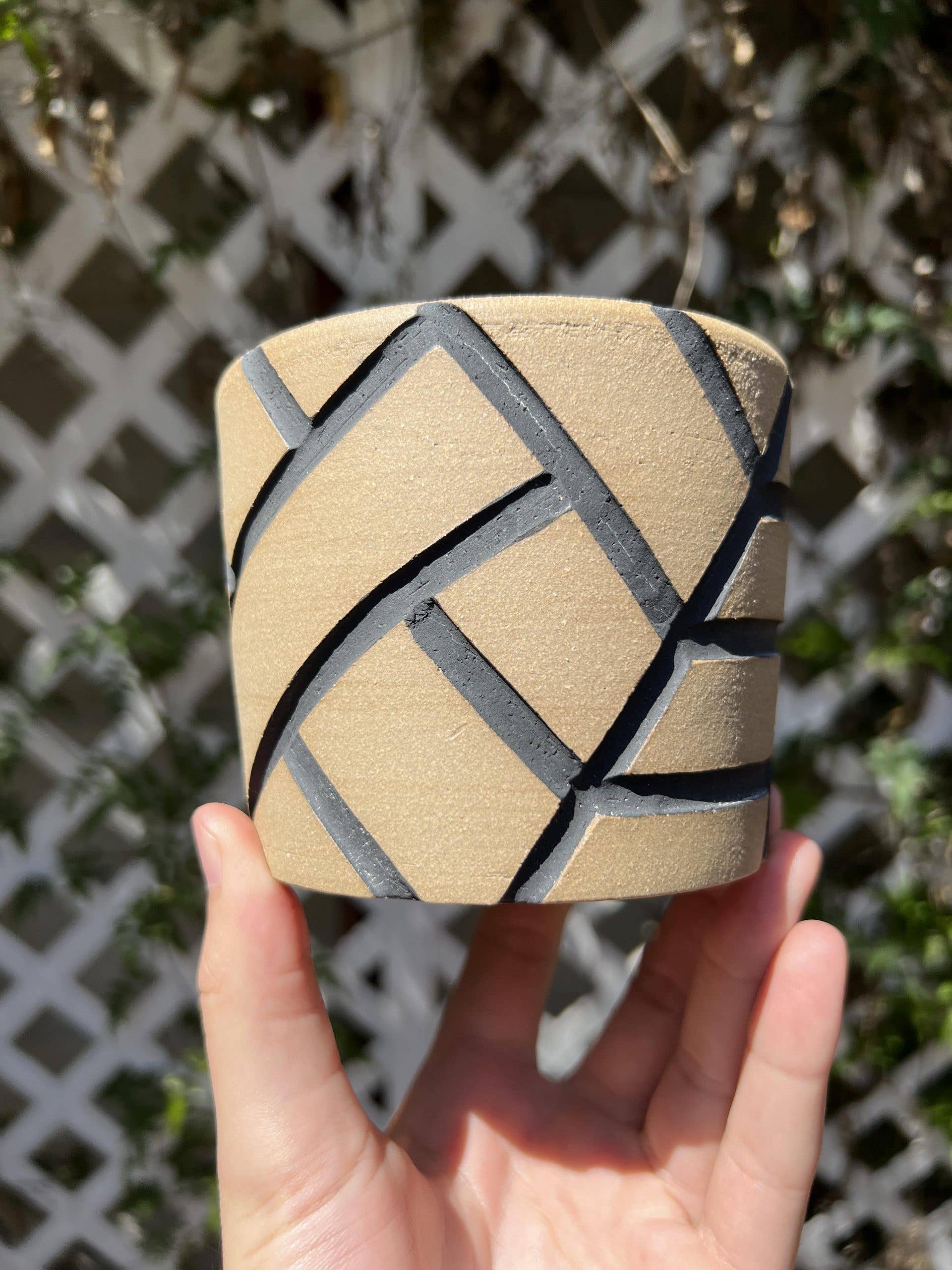 Alex Beck Ceramics (ABC) - Wholesale Plant Pot - Diagonal Planter - Made To Order - Brown & Black (6 in.)10
