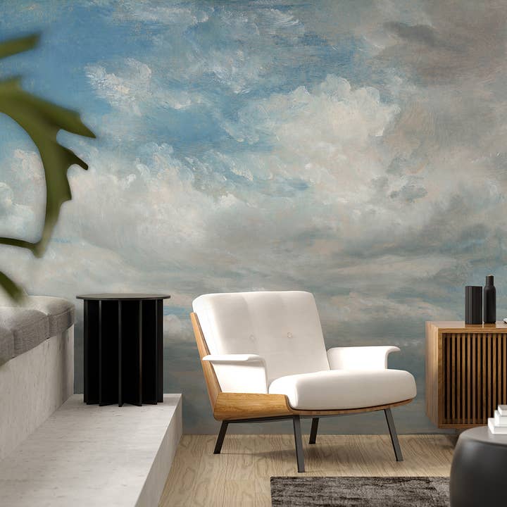 Blue Sky Cloud Wallpaper,Vintage Pastel Peel and Stick Mural for wholesale by SimurgWallArts