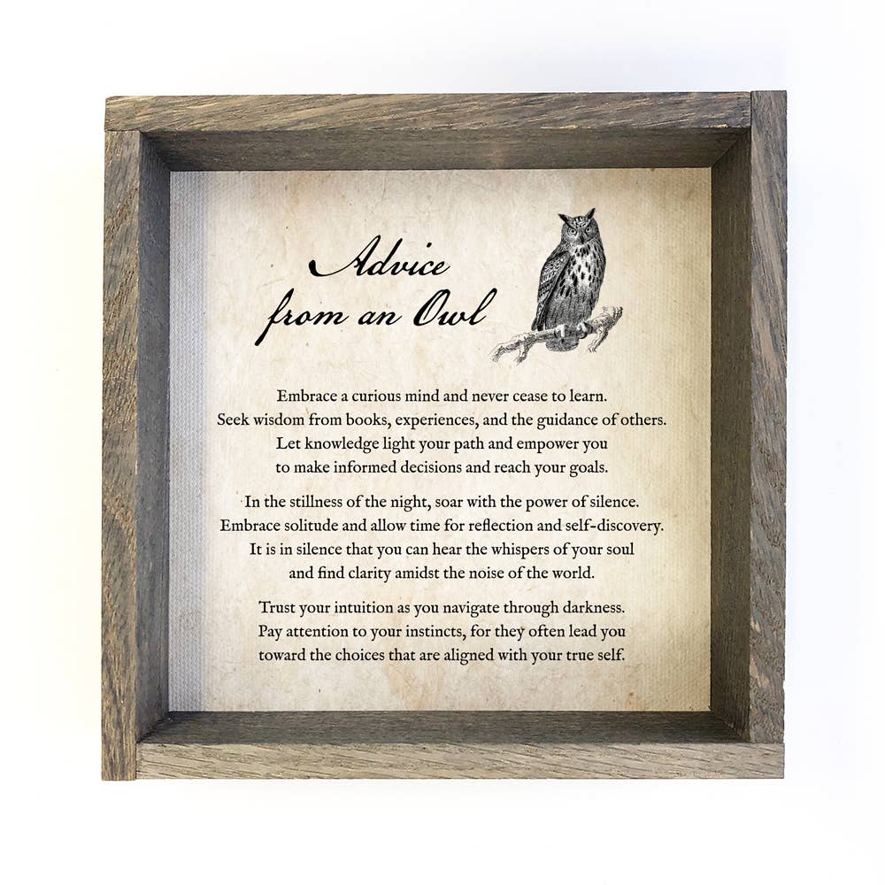 Hangout Home – wholesale Skylt – Råd från en Uggla - Owl Wall Art - Vintage Owl Word Art