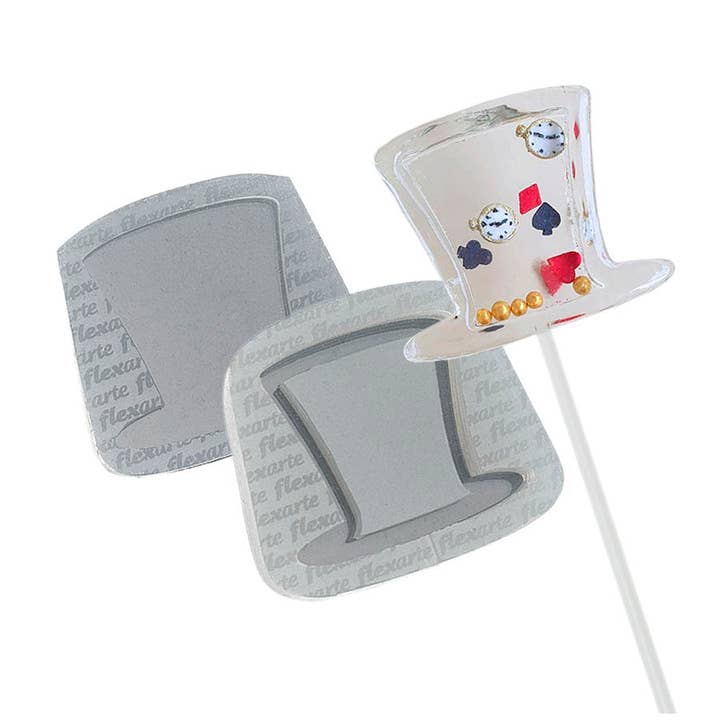Rattle Lollipop Shaker Top Hat Shape Silicone Mold Shaker Isomalt Lollies Magic Hat Circus moulds for wholesale by Flexarte USA