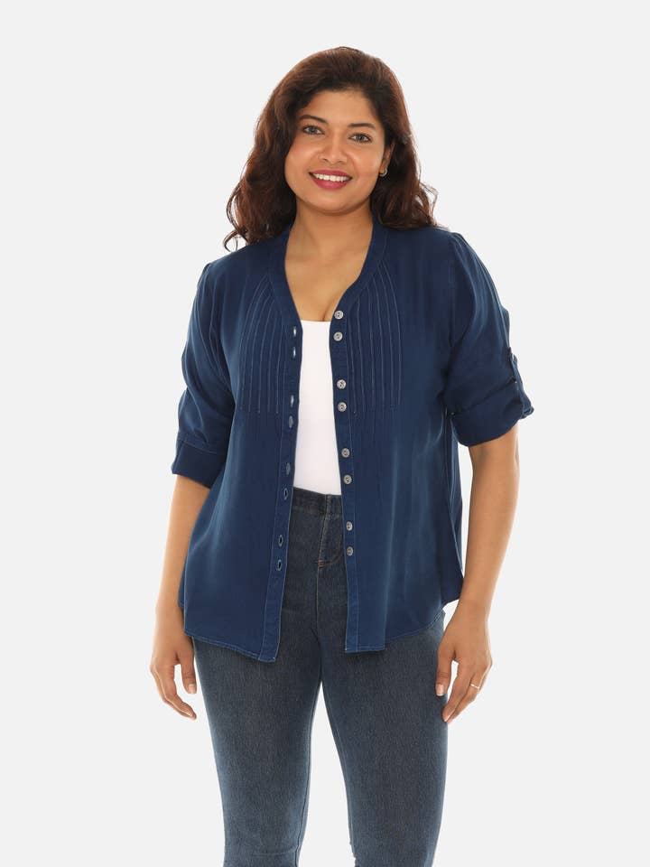 túnica con cuello en V y botones en la parte delantera para venta al por mayor de Shoreline Wear. INC