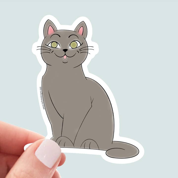Green-Eyed Cat Sticker - Hand-Drawn Vinyl Decal for wholesale by JC Pet Designs