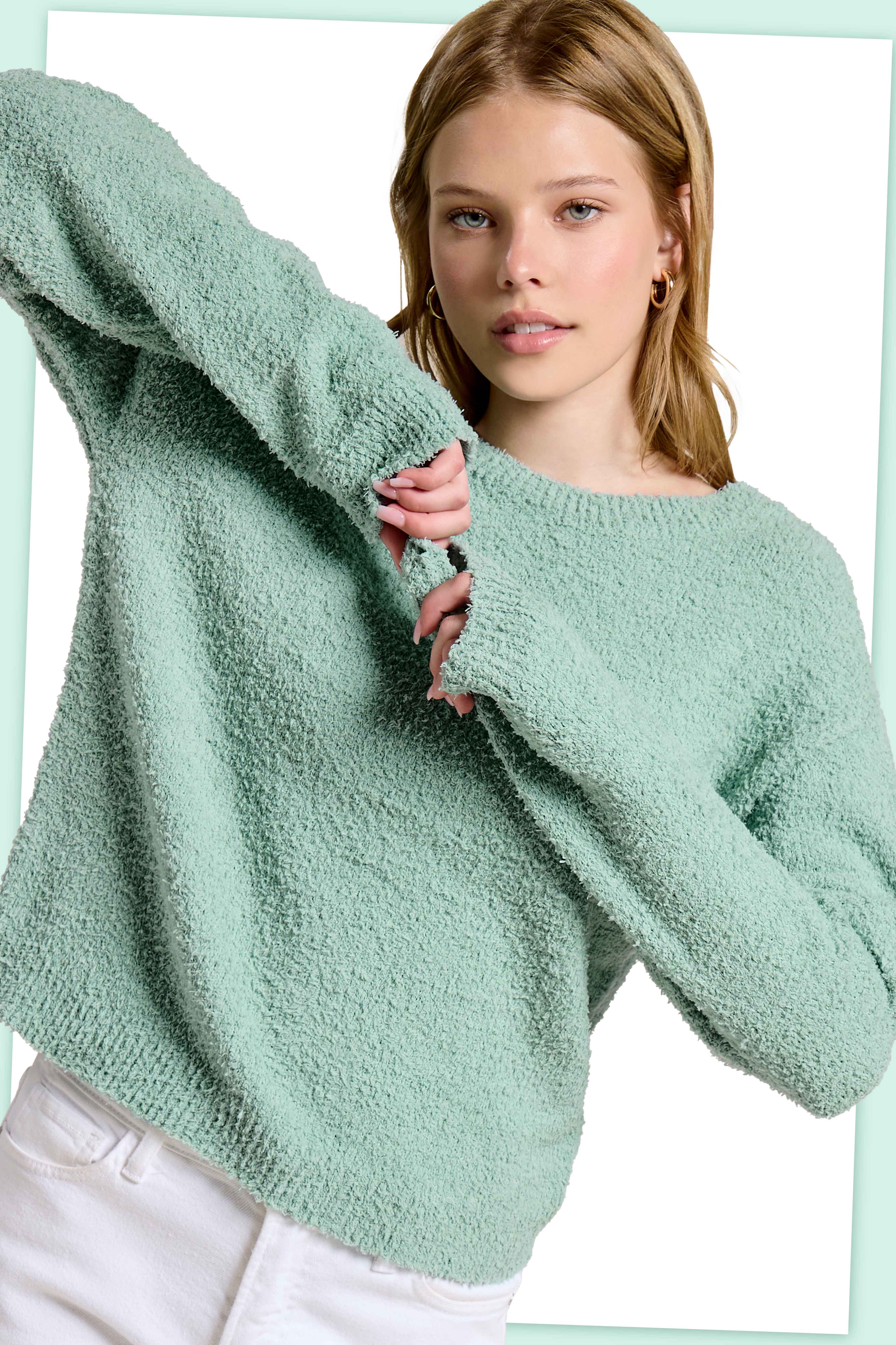 La Miel - Wholesale Knit Sweater - Women's - JDS3605-Fuzzy Reversible Drawstring V-Neck Sweater17