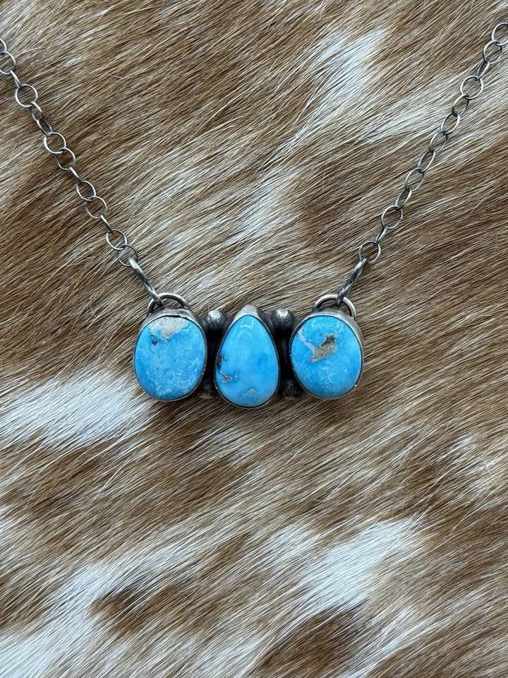 Collana a barra con grappolo di turchese Blue Ridge in argento sterling fatto a mano Navajo 18" per la vendita all'ingrosso da parte di Native City Jewelry