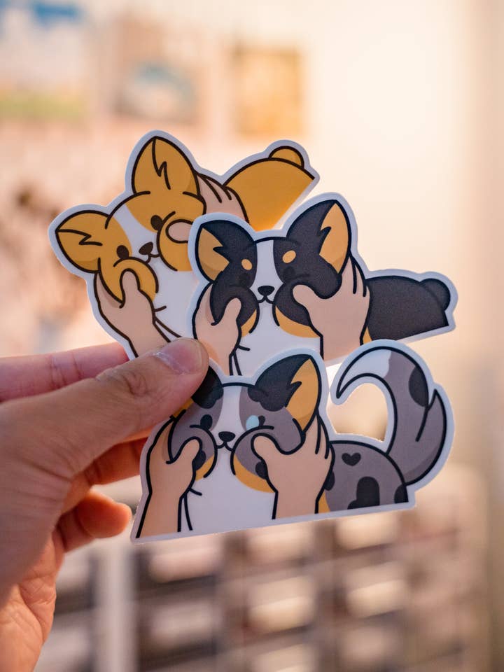 Face Squish Corgi Vinyl Sticker for wholesale by LittleCorgo