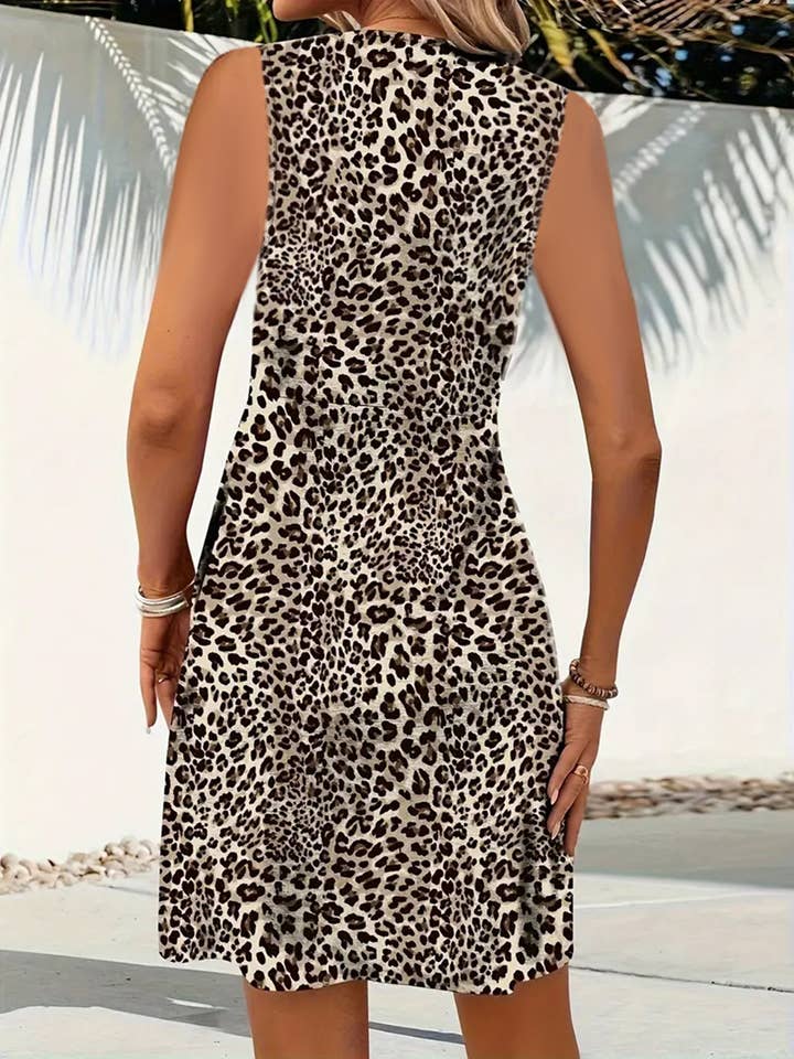 UNISHE - Wholesale Dress - Women's - Summer Twist Knot Leopard Print Dress ZK28162