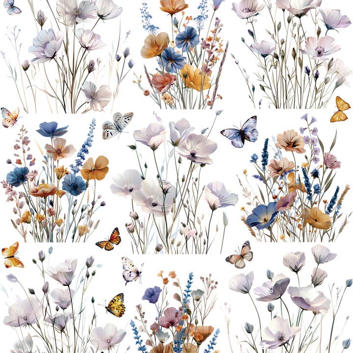 Boho Meadow Decoupage Rice Paper - 2x A3 - for Crafts for wholesale by Craft Kreatively