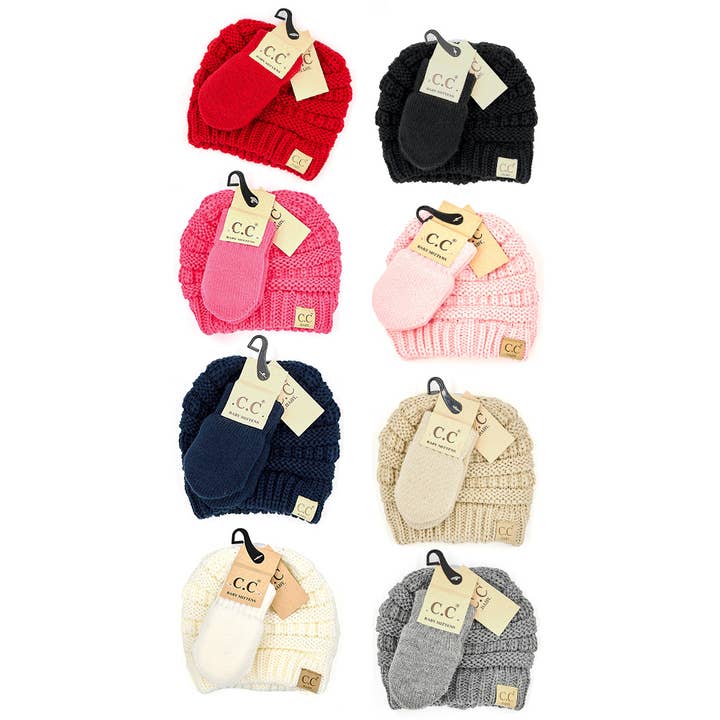 Hana - Wholesale Beanie - Kids - C.C Baby Solid Ribbed Beanie and Mitten Glove