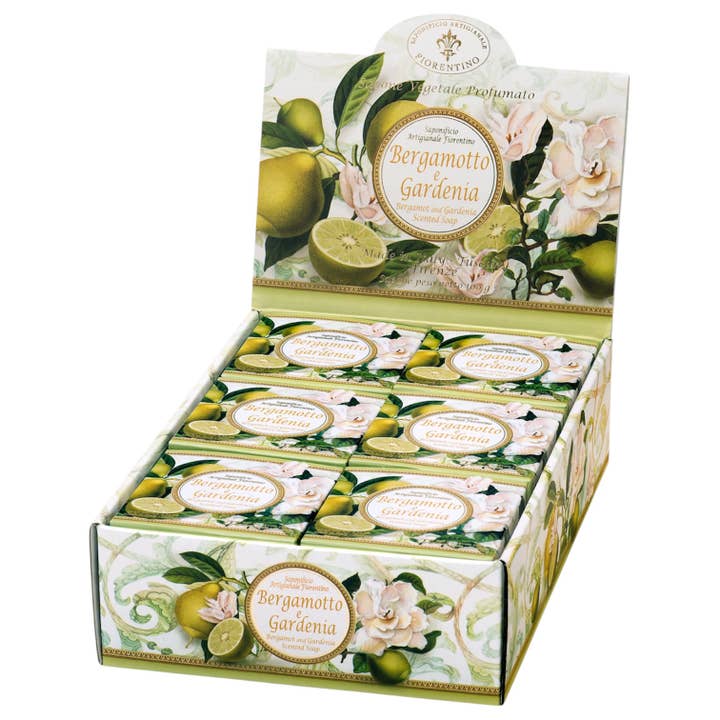 Bergamot & Gardenia 12-Piece Soap Display for wholesale by Gentil Scents