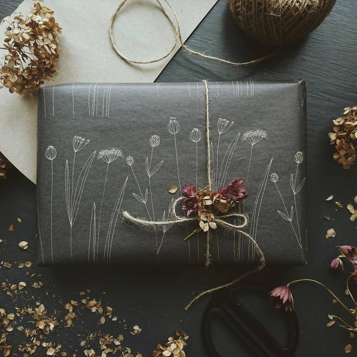 MyDesignPictures - Vendita all'ingrosso Rotoli di carta da regalo - Set di 3 pezzi di carta da regalo Kraft con motivo floreale grafico1