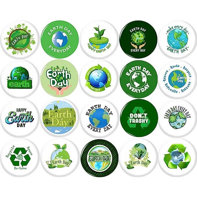Pinbax Express - Venta al por mayor Botón/prendedor - Botones del Día de la Tierra x 20 pulgadas (25 mm) para reciclar el calentamiento global