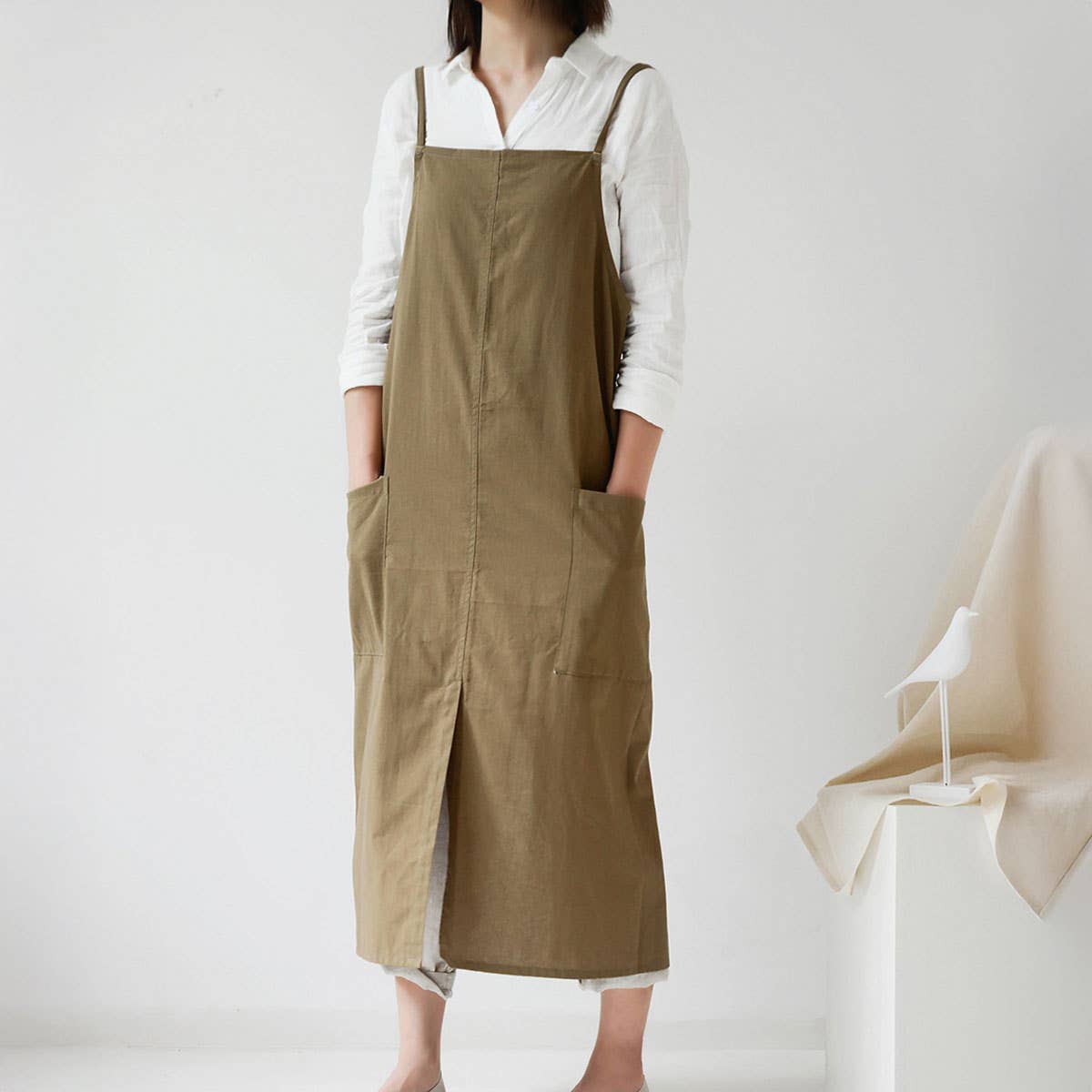 ACCITY - Wholesale Apron - Adjustable cotton linen apron with pockets_CWMM32913
