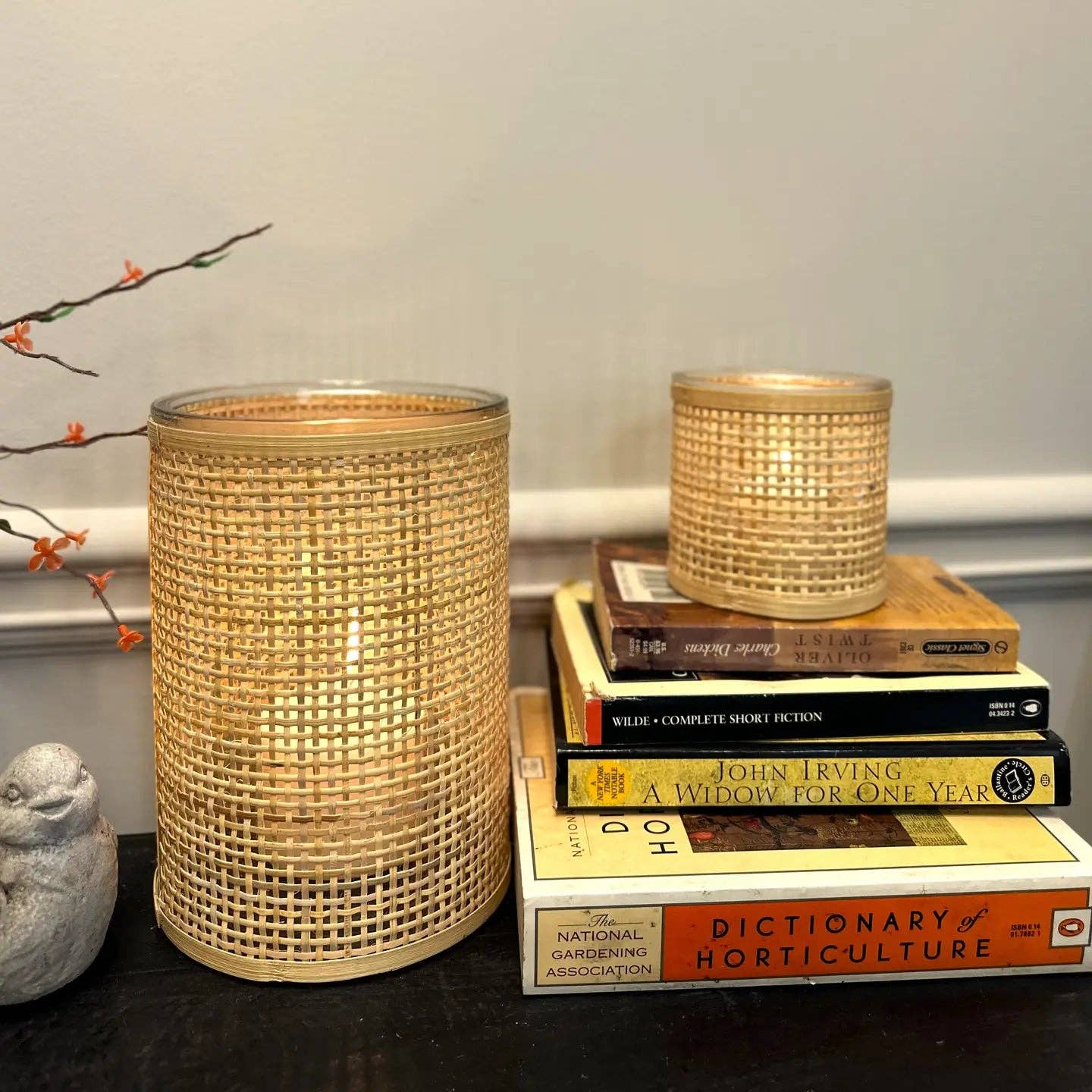 Vagabond Vintage - Wholesale Candle Holder - WEAVED RATTAN WRAPPED GLASS VASE/CANDLE HOLDER5