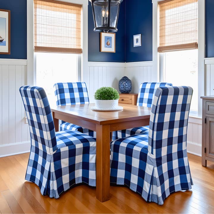 REMOVED BRAND – Capa para cadeira/sofá por atacado – Conjunto de 4 - Capas de Cadeiras de Jantar, Compatíveis com IKEA Henriksdal, Xadrez Buffalo Azul Marinho, Comprimento até ao Chão8