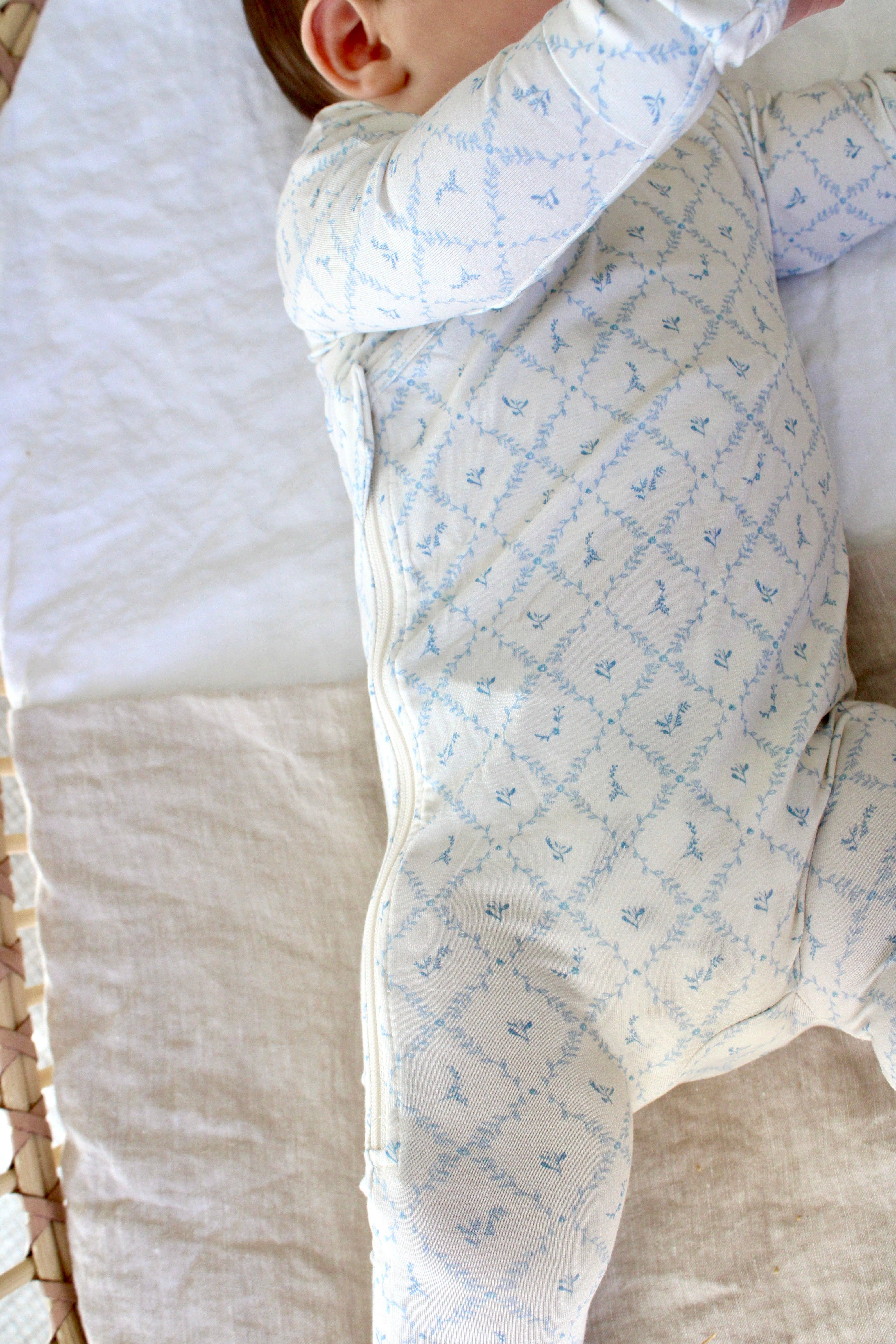 Little Threads - Wholesale Sleepsuit - Baby - Blue Lattice Bamboo Wrap Footie2