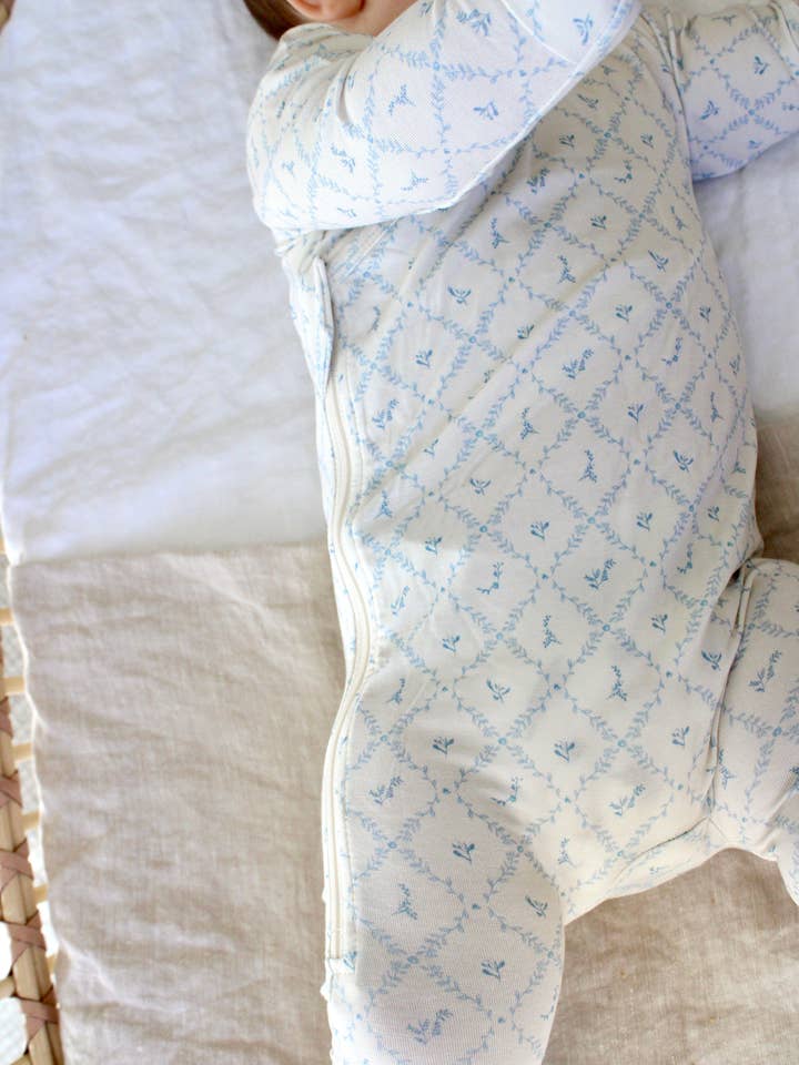 Little Threads - Wholesale Sleepsuit - Baby - Blue Lattice Bamboo Wrap Footie2