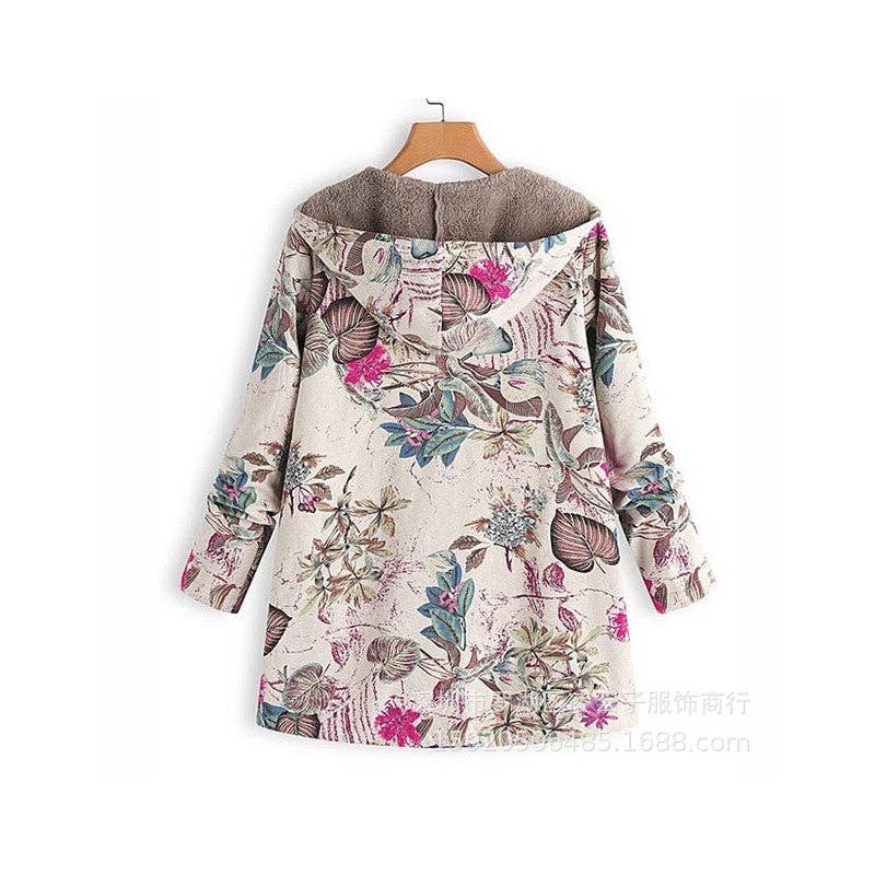 FurDecoration – Engroshandel Jakke - Dame – Vintage hættejakke med blomsterprint og fleecetfor2