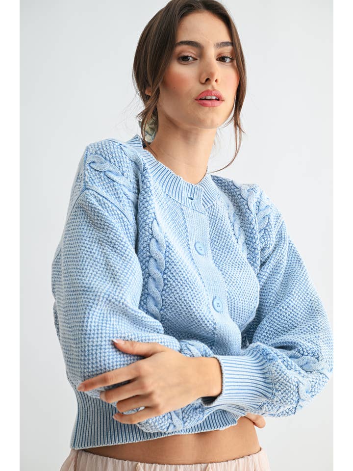 Camellia - Wholesale Cardigan - Women's - CW10019E WASHED BLENDED BROWN CABLE KNIT CARDIGAN10