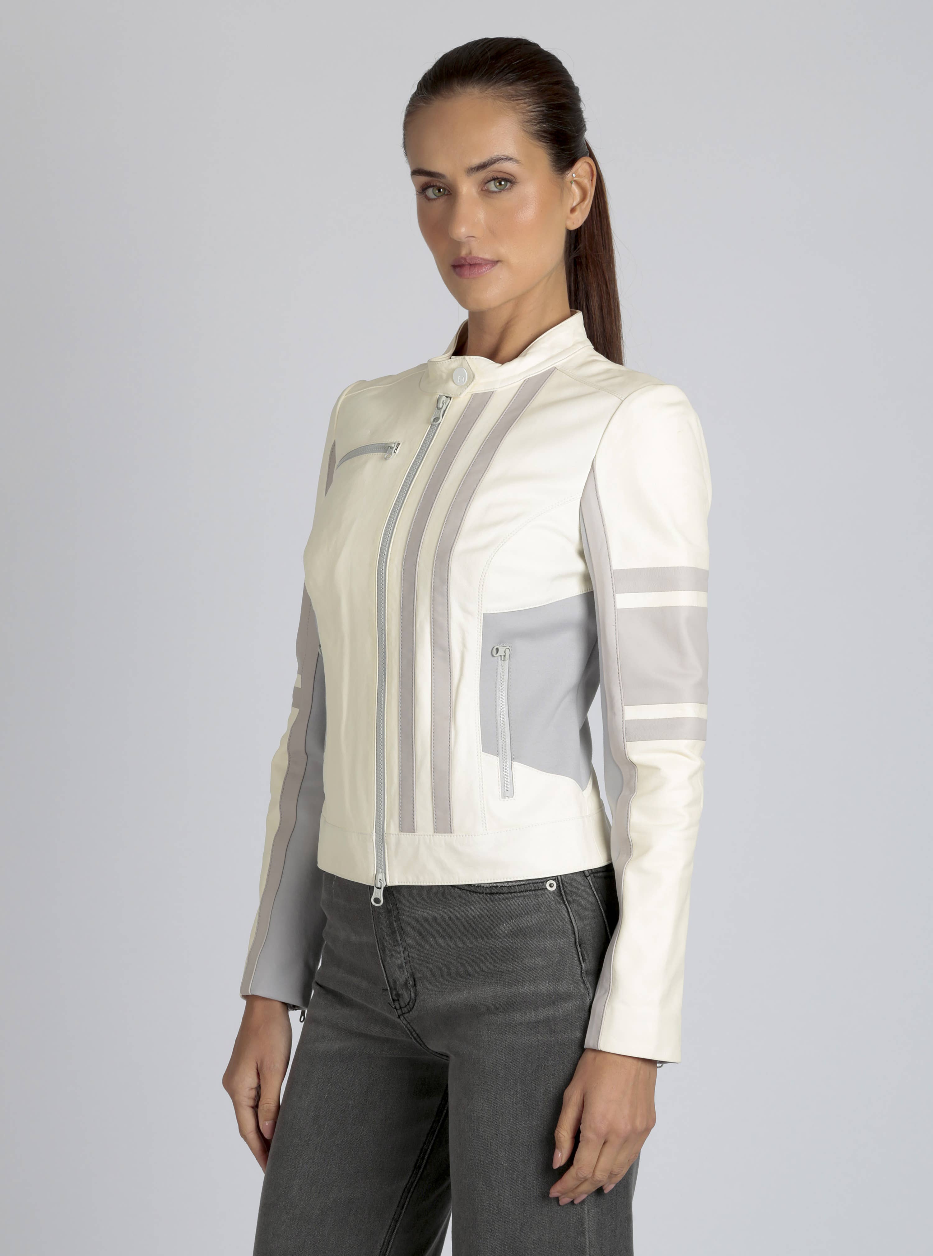 Blanc Noir - Wholesale Leather Jacket - Women's - Claudine Leather Racer Jacket JLS0