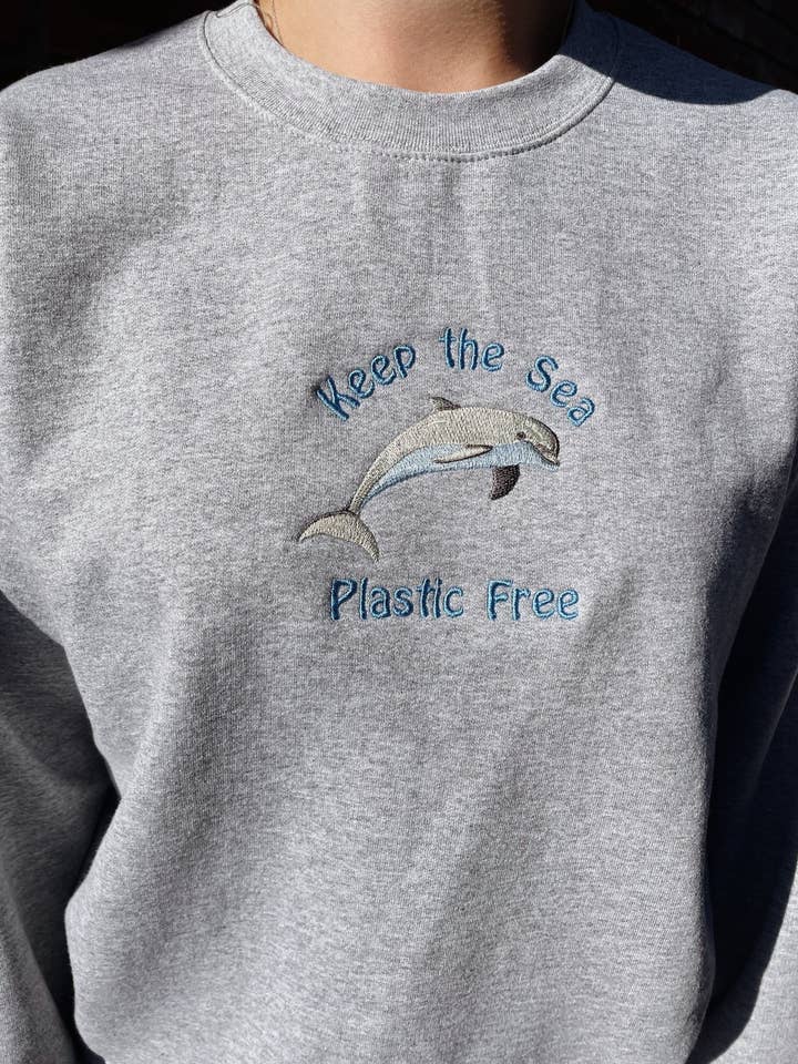 Keep the Sea Plastic Free Embroidered Sweatshirt for wholesale by Molly Louise Shop