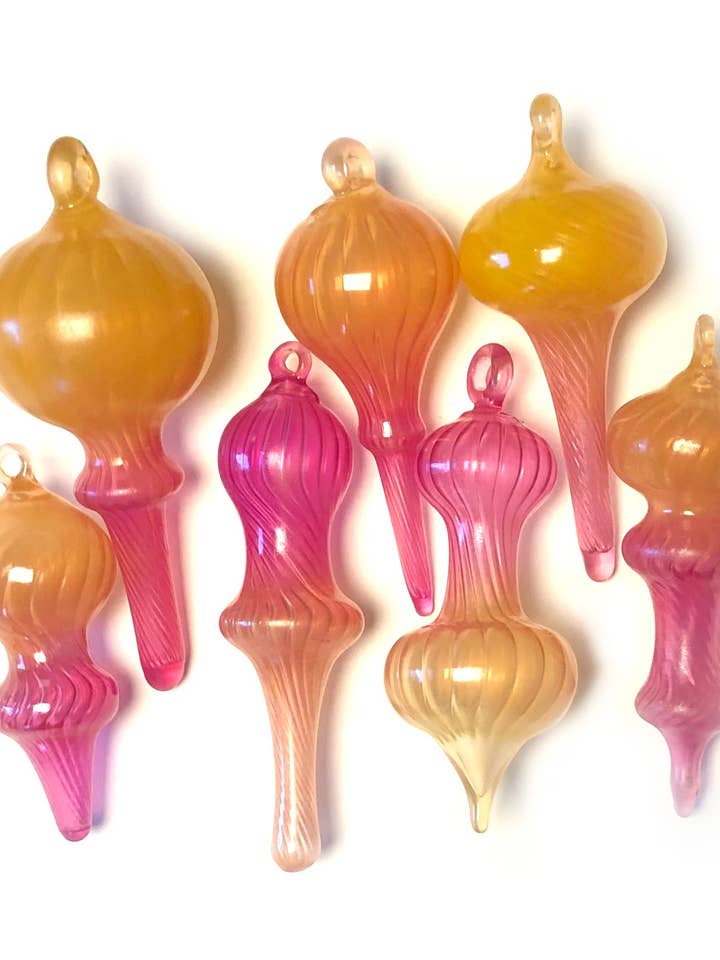 Handblown Glass Ornaments - set of two Gold Pink for wholesale by BrianSchmittGlass