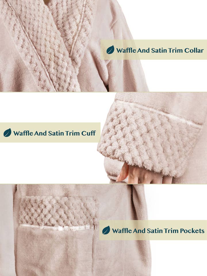 Pavilia - Wholesale Badjas - Dames - Damesbadjas van fleece met satijnen en wafelkanten59