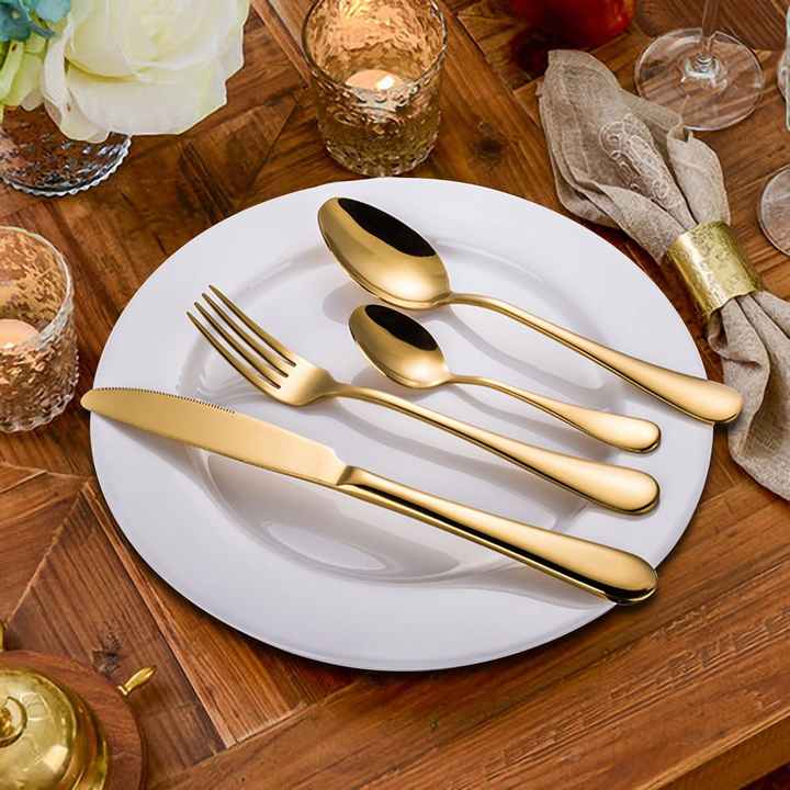 VIGOR - Wholesale Flatware Set - Perfect Holiday Gift 24-Piece Gold Forged Stainless Steel Fl4