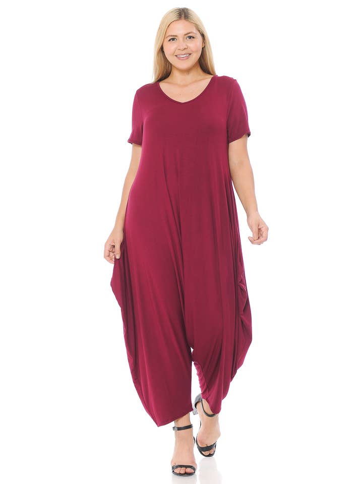 Allium - Wholesale Jumpsuit - Women's - Short Sleeve Harem Jumpsuit Plus6