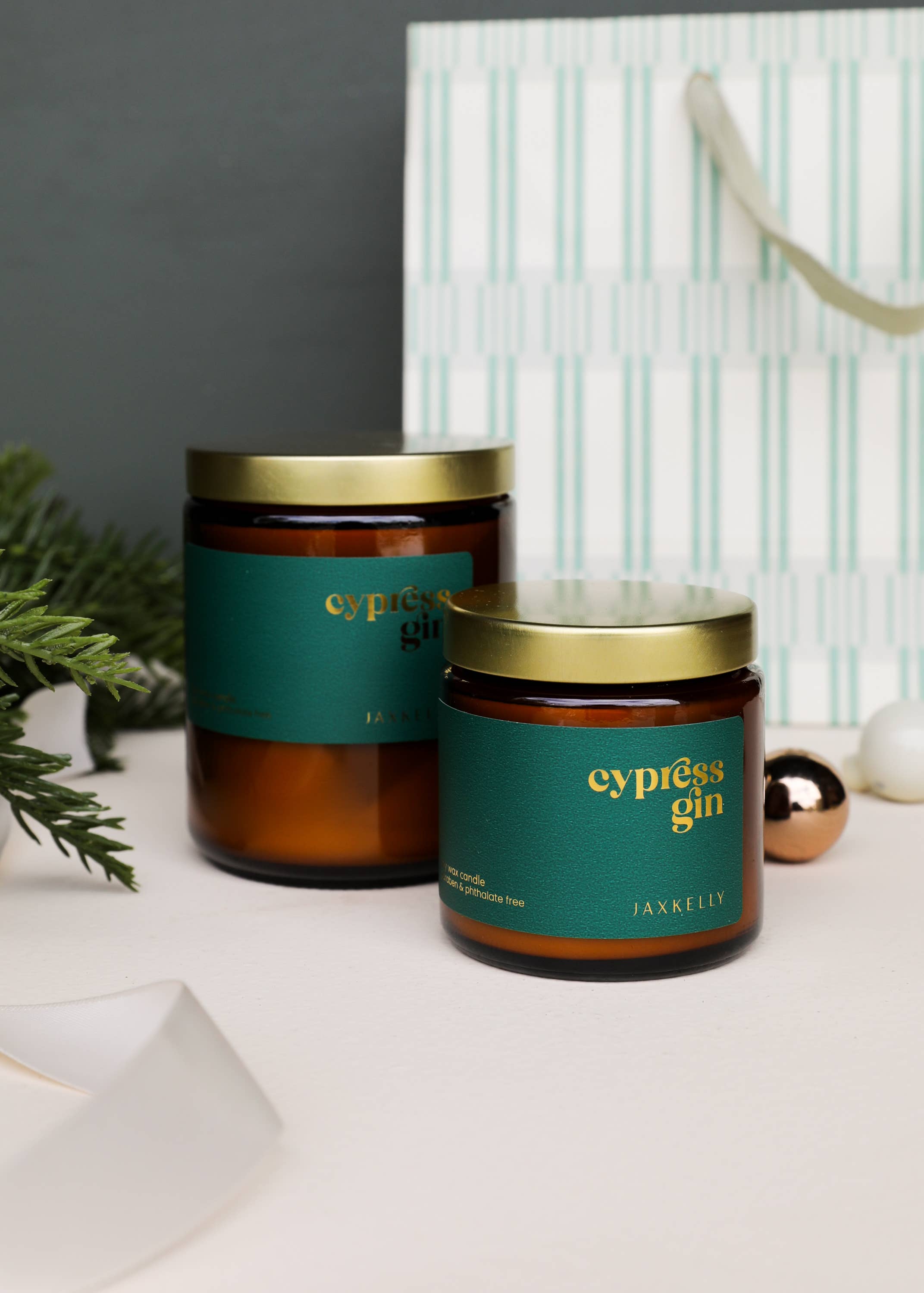 JaxKelly Candles - Wholesale Jar/Filled Candle - 4 oz - Cypress Gin Holiday Christmas Candles - Amber1