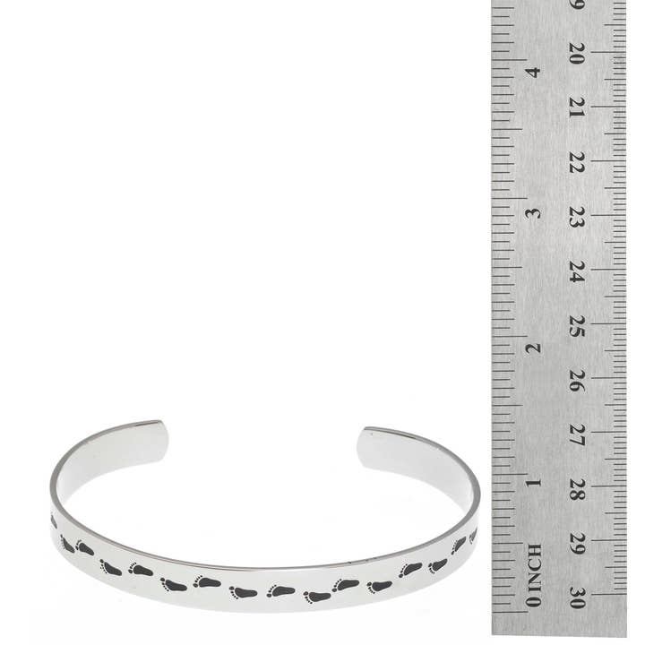 Joyful Sentiments - Wholesale Cuff Bracelet - Footprints In The Sand Religious Prayer Stainless Steel2