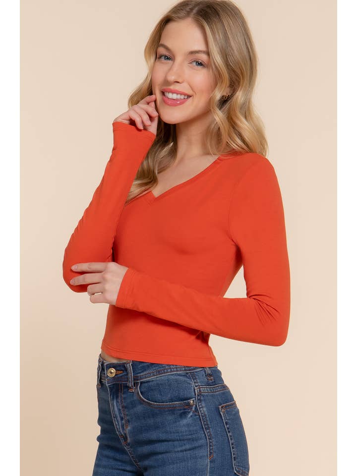 42POPS - Wholesale Knit Top - Women's - ...._ SI-24970 FITTED LONG SLEEVE V-NECK CROP TOP10
