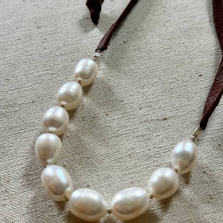Pearl and Leather Necklace for wholesale by LA DE DA Jewelry