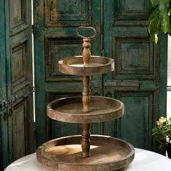 Vagabond Vintage - Wholesale Decorative Tray - Rustic Recycled Pine 3-Tier Round Display2