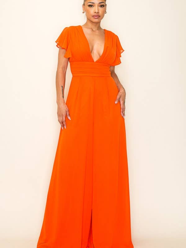 3132-Elegant Orange Wide-Leg Jumpsuit for wholesale by JBLA FASHION