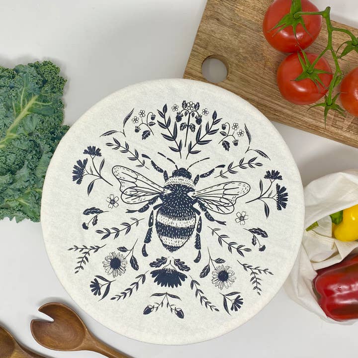 Your Green Kitchen - Wholesale Food Storage Wrap/Bag - Bee Bowl cover/ Lg 10" Charcoal