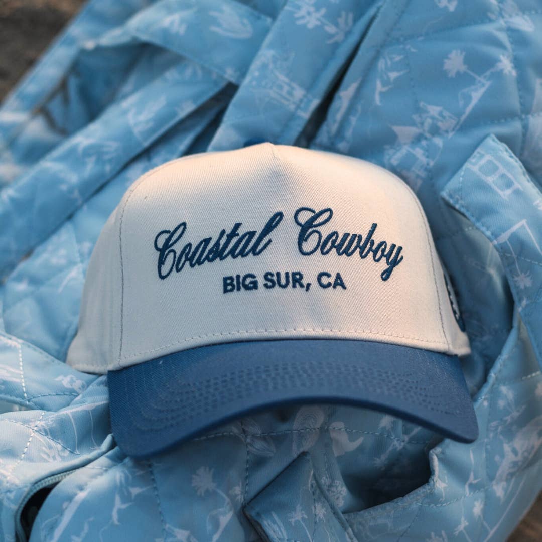 Big Sur Coastal Cowboy Blue Unisex Trucker Hat for wholesale by Coastal Cowboy