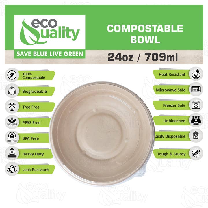 EcoQuality - Wholesale Disposable plate - 24Oz Compostable Heavy Duty Disposable Bowls with Lids1