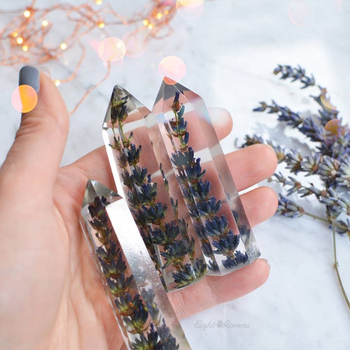 Eight Acorns Floral Preservation - Wholesale Decorative Tabletop Object - Floral crystals, obelisk tower natural décor, Lavender 4