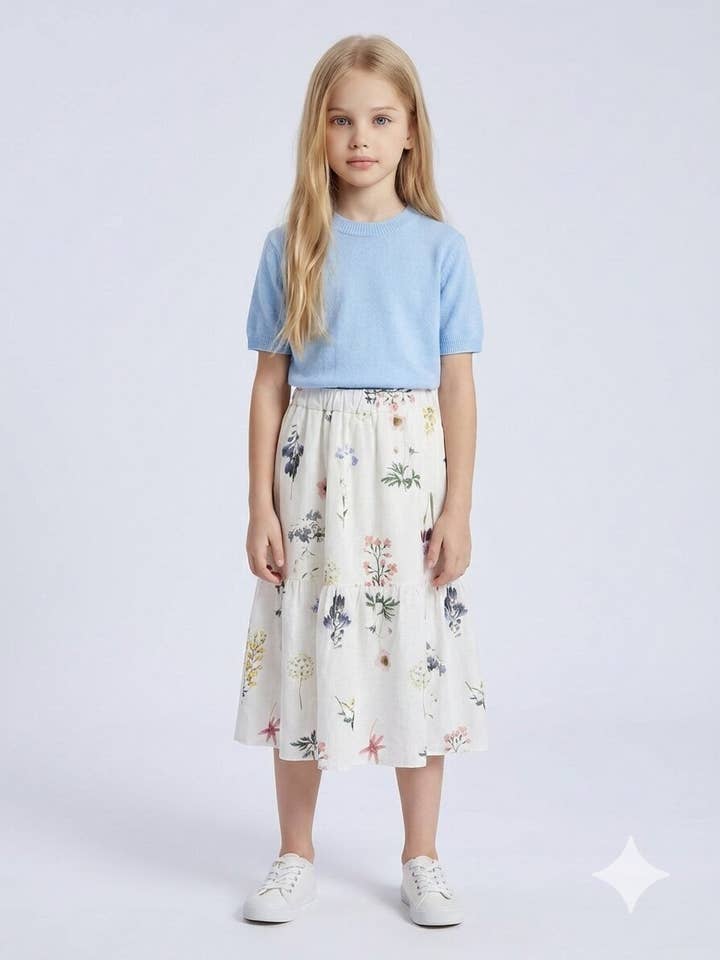 Mädchen-Set: weicher Kurzarm-Pullover und geblümter Rock für den Großhandel von MINI MIGNON PARIS