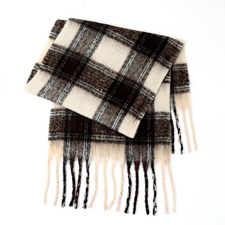 Sweetkama - Wholesale Scarf – Women's - Ladies Vintage Color Block Plaid Everyday Scarf SKAS42024