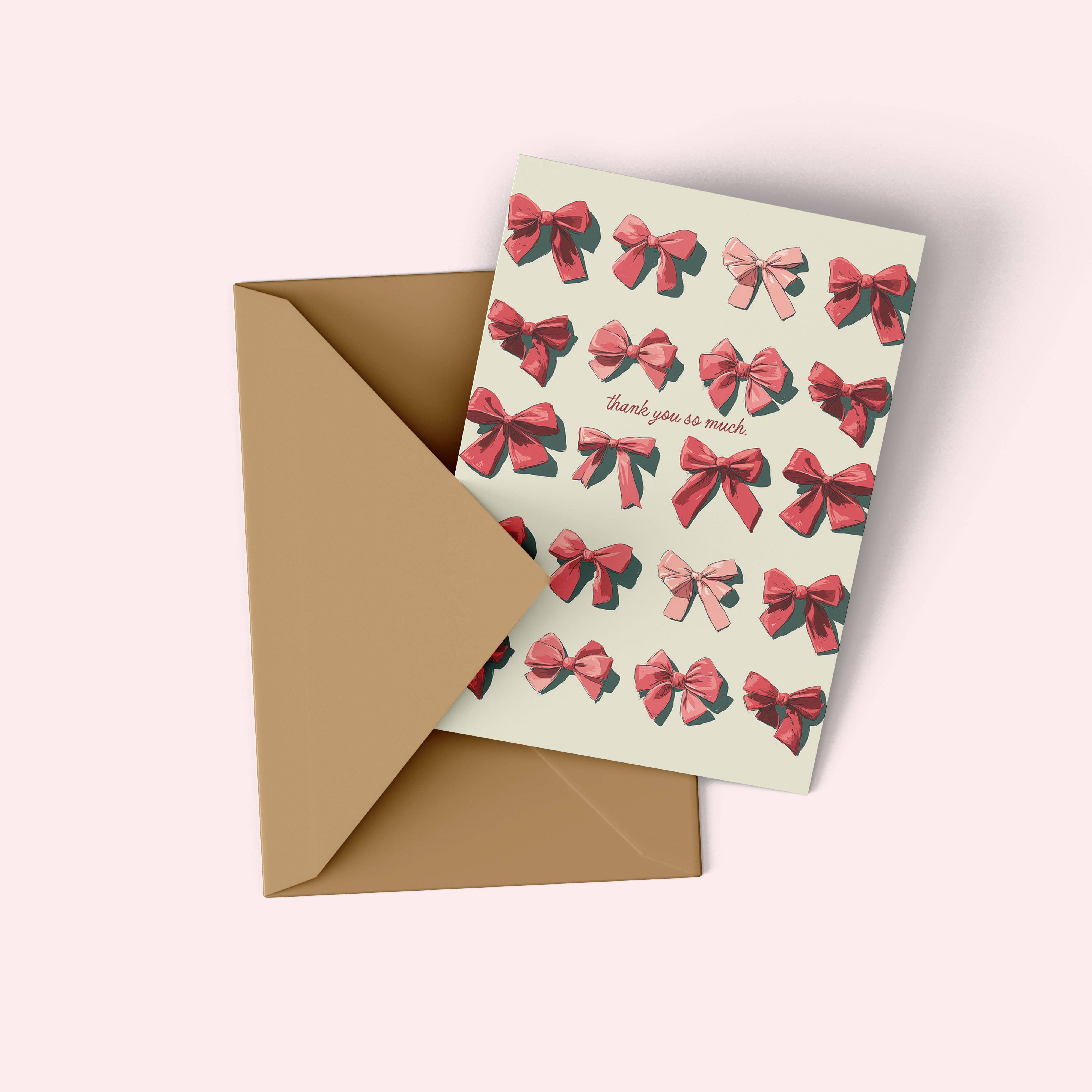 Tiramisu Paperie – postal de agradecimento por atacado – A COLEÇÃO DOLCE - Cartão de agradecimento, Laços cor-de-rosa, Rosa1